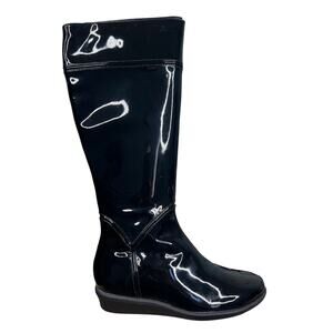 Cole Haan X Nike Melanie Waterproof Black Patent Leather Riding Boots Size 6.5